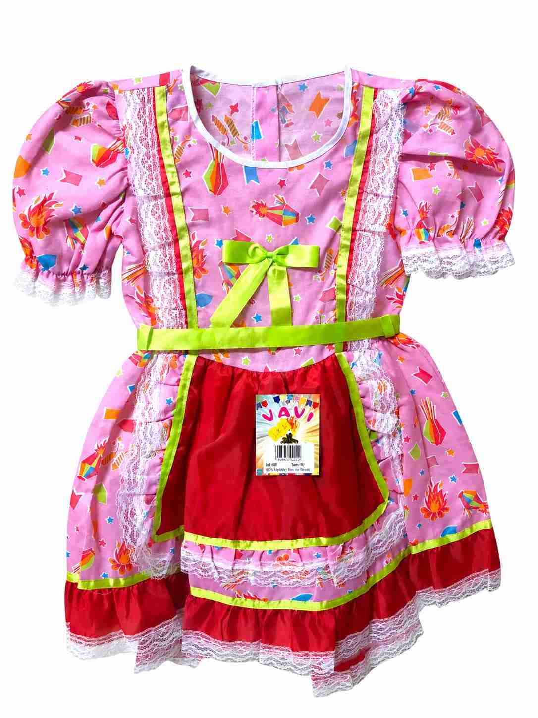 VESTIDO JUNINO ESTAMPADO C/RENDA REF 032
